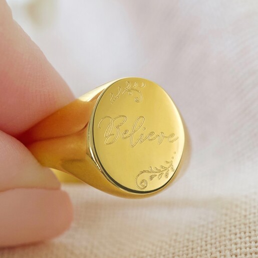 Lisa Angel Engraved Personalised Stainless Steel Oval Signet Ring