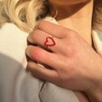 Model Wearing Ladies' Red Enamel Heart Outline Ring