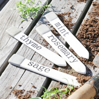 Four Ceramic Herb Garden Markers