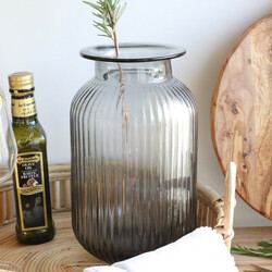 Garden Trading Grey Ribbed Glass Vase, H26cm