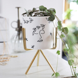 Face Print Mini Planter and Stand, H14cm