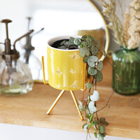 Yellow Bee Print Mini Planter and Stand, H14cm