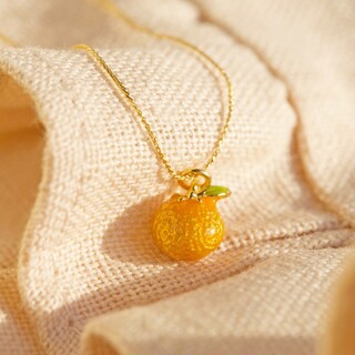Enamel Orange Pendant Necklace in Gold