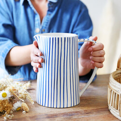 Blue and White Striped Jug, H20cm