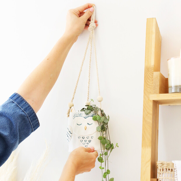 Ceramic Owl Hanging Planter