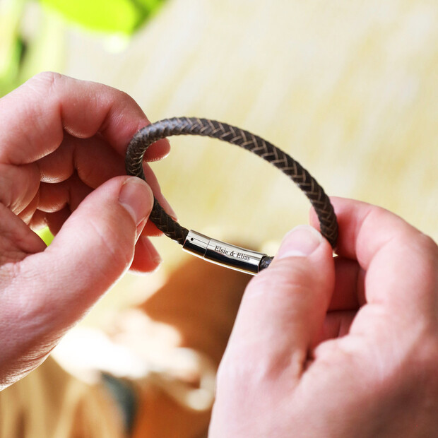 Personalized Mens 10mm Flat Italian Braided Leather Bracelet – The Steel  Shop