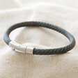 Lisa Angel Men's Navy Engraved Personalised Antiqued Leather Bracelet