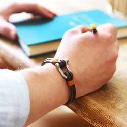 Men's Personalised Double Leather Strap and Screw Clasp Bracelet