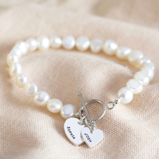 personalised double charm pearl bracelet o21a4302