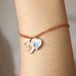 Lisa Angel Delicate Personalised Double Hammered Heart Charm Bracelet on Model
