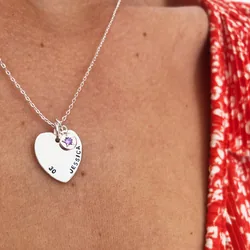 Personalised 30th Birthday Heart and Birthstone Necklace