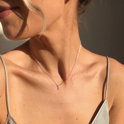 Model Wears Lisa Angel Personalised Family Member Birthstone Charm Necklace