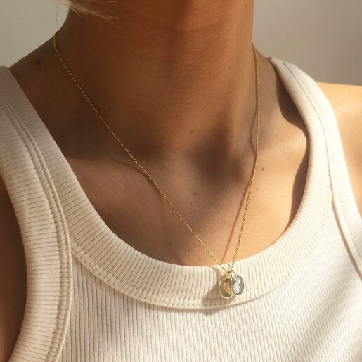 Model Wearing Lisa Angel Ladies' Personalised Small Birth Flower Disc Charm Necklace