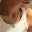 Model Wearing Lisa Angel Personalised Small Birth Flower Disc Charm Necklace