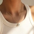 Model Wearing Lisa Angel Personalised Small Birth Flower Disc Charm Necklace