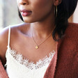 Model Wears Personalised Solid Gold Initial Disc Charm Necklace