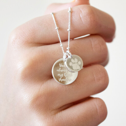 personalised sterling silver paw print disc charm necklace 3