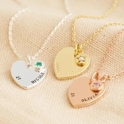 Personalised 21st Birthday Heart and Birthstone Necklace