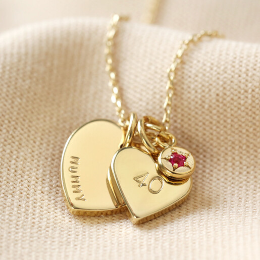 Lisa Angel Gold Personalised 40th Birthday Double Heart and Birthstone Necklace