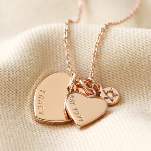 Lisa Angel Rose Gold Personalised 50th Birthday Double Heart and Birthstone Necklace