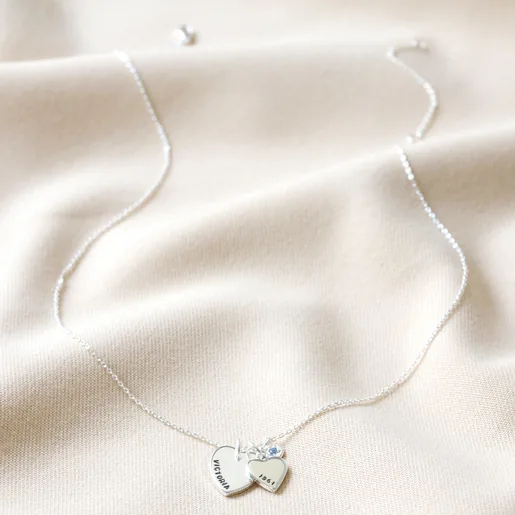 Lisa Angel Delicate Personalised 60th Birthday Double Heart and Birthstone Necklace