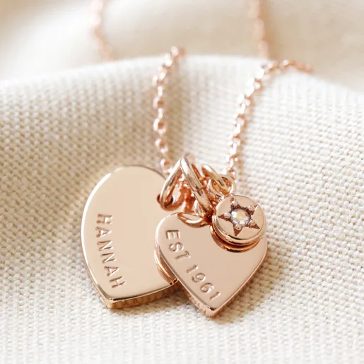 Lisa Angel Rose Gold Personalised 60th Birthday Double Heart and Birthstone Necklace