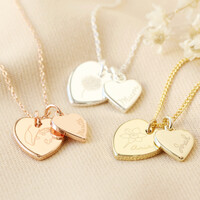 Personalised Birth Flower Double Heart Charm Necklace