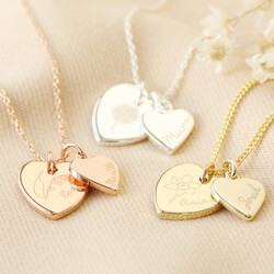 Personalised Birth Flower Double Heart Charm Necklace