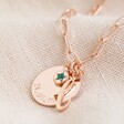Personalised Charms and Birthstone Rectangle Chain Necklace in Rose Gold