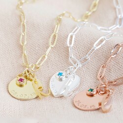 Personalised Charms and Birthstone Rectangle Chain Necklace