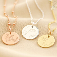 Personalised Engraved Birth Flower Disc Necklace