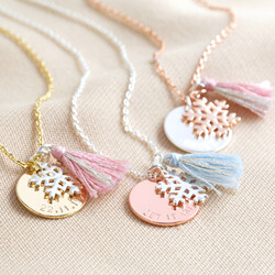 Personalised Handmade Disc and Snowflake Charm Necklace