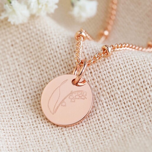 Lisa Angel Rose Gold Personalised Small Birth Flower Disc Charm Necklace