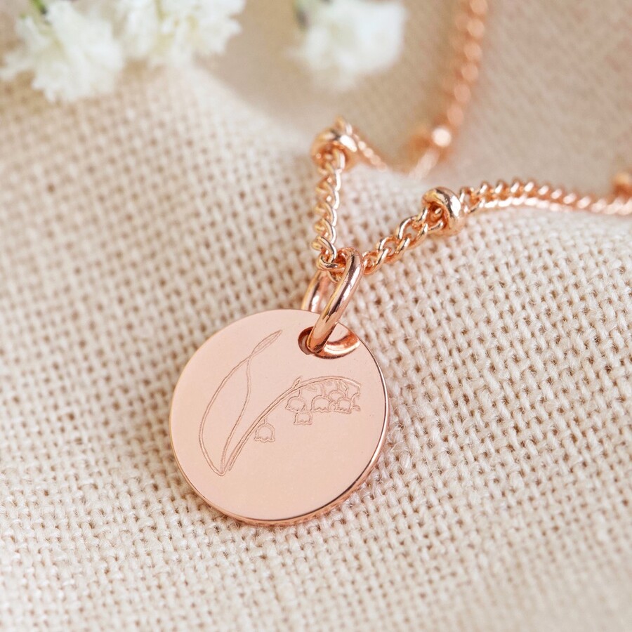 Personalised Small Birth Flower Disc Necklace | Lisa Angel