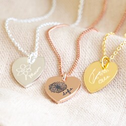 Personalised Sterling Silver Birth Flower Heart Necklace