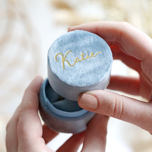 Lisa Angel Ladies' Personalised Blue Velvet Ring Box