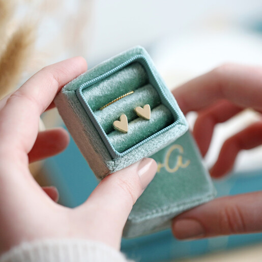 Lisa Angel Square Personalised Green Velvet Earrings Box
