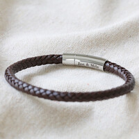 Engraved Men's 'Trigger Happy' Leather Bracelet in Brown