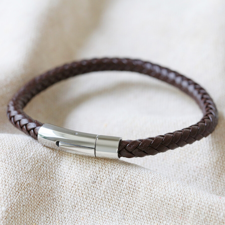 Men s Personalised Polished Leather Bracelet In Brown Lisa Angel men-s-personalised-polished-leather-bracelet-in-brown-lisa-angel