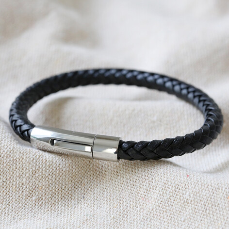 Engraved Men's Black Leather Bracelet | Lisa Angel