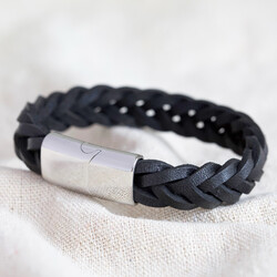 Men's Thick Black Woven Leather Bracelet