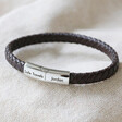 Men's Engraved Brown Woven Bracelet with Magnetic Clasp