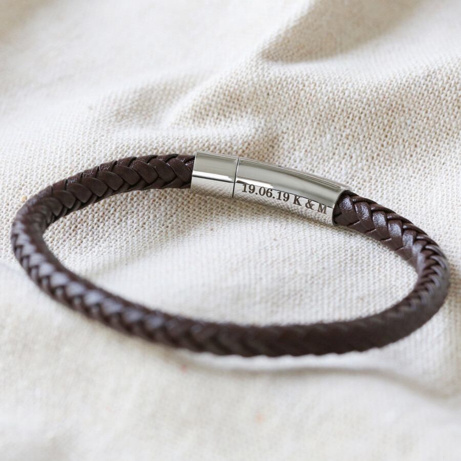 Men's Personalised Anniversary Leather Bracelet | Lisa Angel