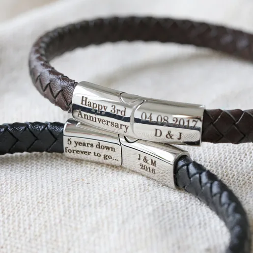Lisa Angel Men's Engraved Personalised Anniversary Woven Bracelet