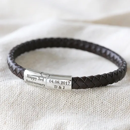 Lisa Angel Men's Brown Personalised Anniversary Woven Bracelet