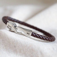 Men's Personalised Brown Woven Leather Hook Clasp Bracelet