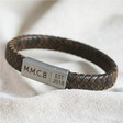 Lisa Angel Men's Brown Personalised Initials Woven Leather Bracelet
