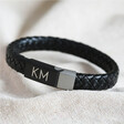 Lisa Angel Men's Black Personalised Initials Woven Leather Bracelet