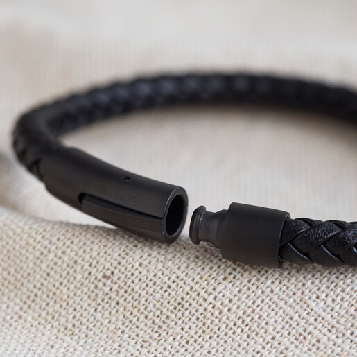 Stylish FAMA Black IP Stainless Steel Bracelet with Double Black Cable Inlay 