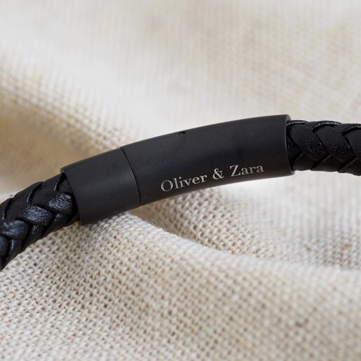 Lisa Angel Men's Personalised Leather Bracelet with Matt Black Clasp